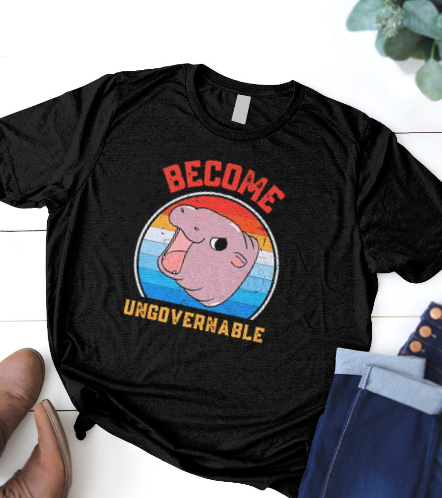 Become Ungovernable Moo Deng Vintage Hippo Retro Stripes T-Shirt