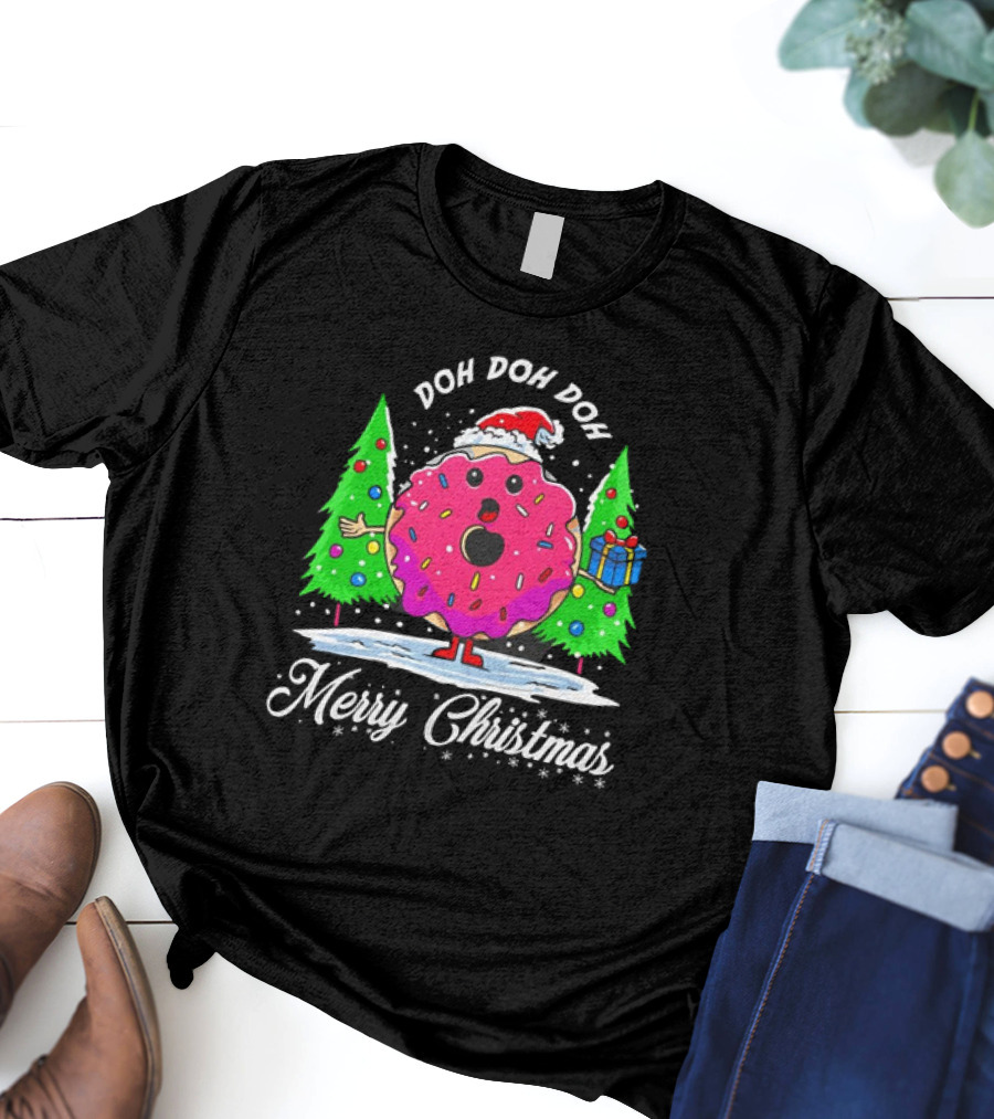 Doh Doh Doh Donut Santa Merry Christmas Snow Scene T-Shirt