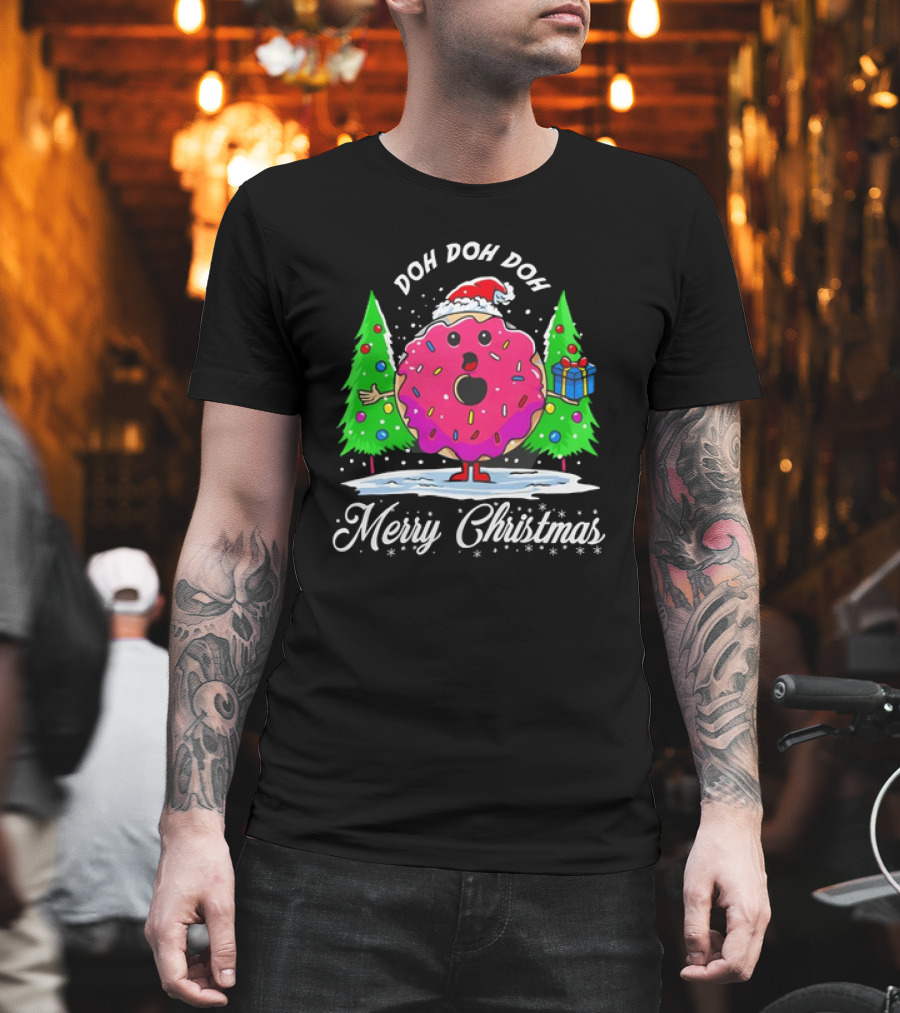 Doh Doh Doh Donut Santa Merry Christmas Snow Scene T-Shirt