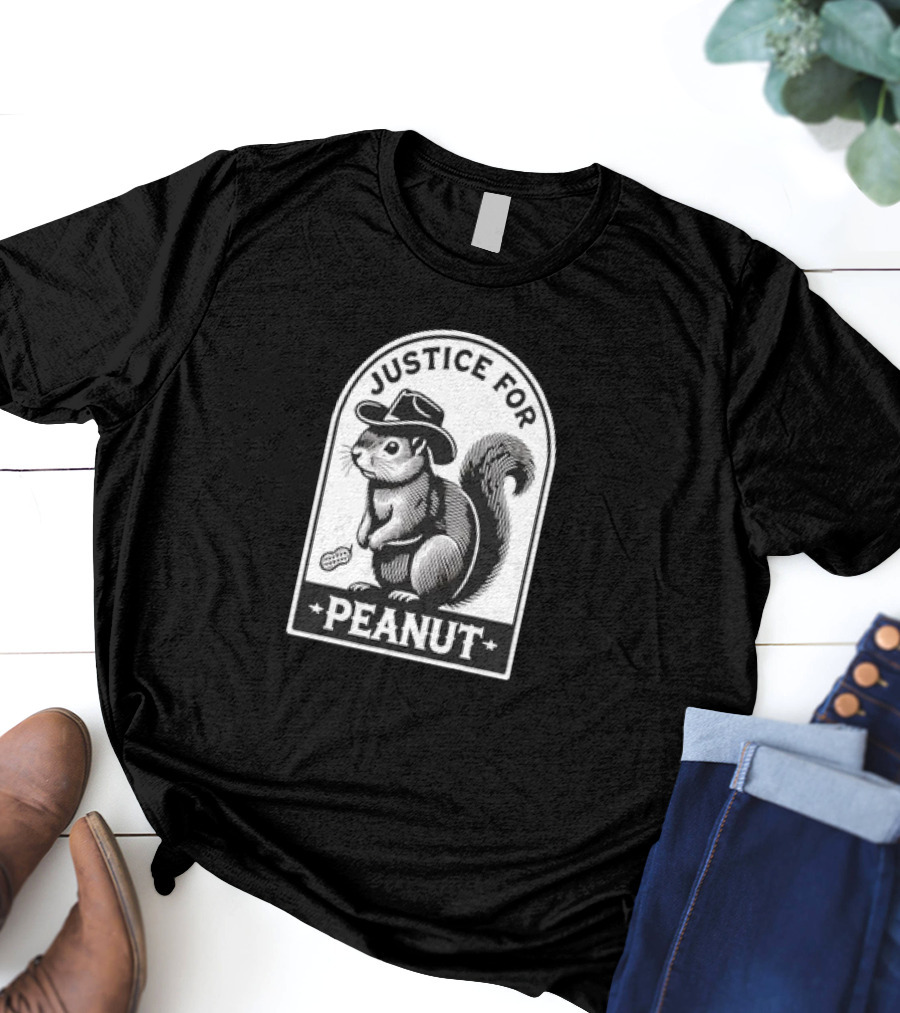 Justice For Peanut The Squirrel Funny Wanted Peanut Squirrel Retro Cowboy Hat T-Shirt