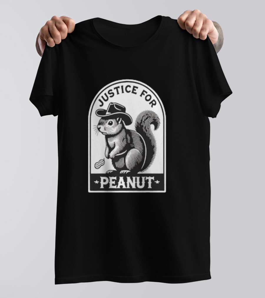 Justice For Peanut The Squirrel Funny Wanted Peanut Squirrel Retro Cowboy Hat T-Shirt