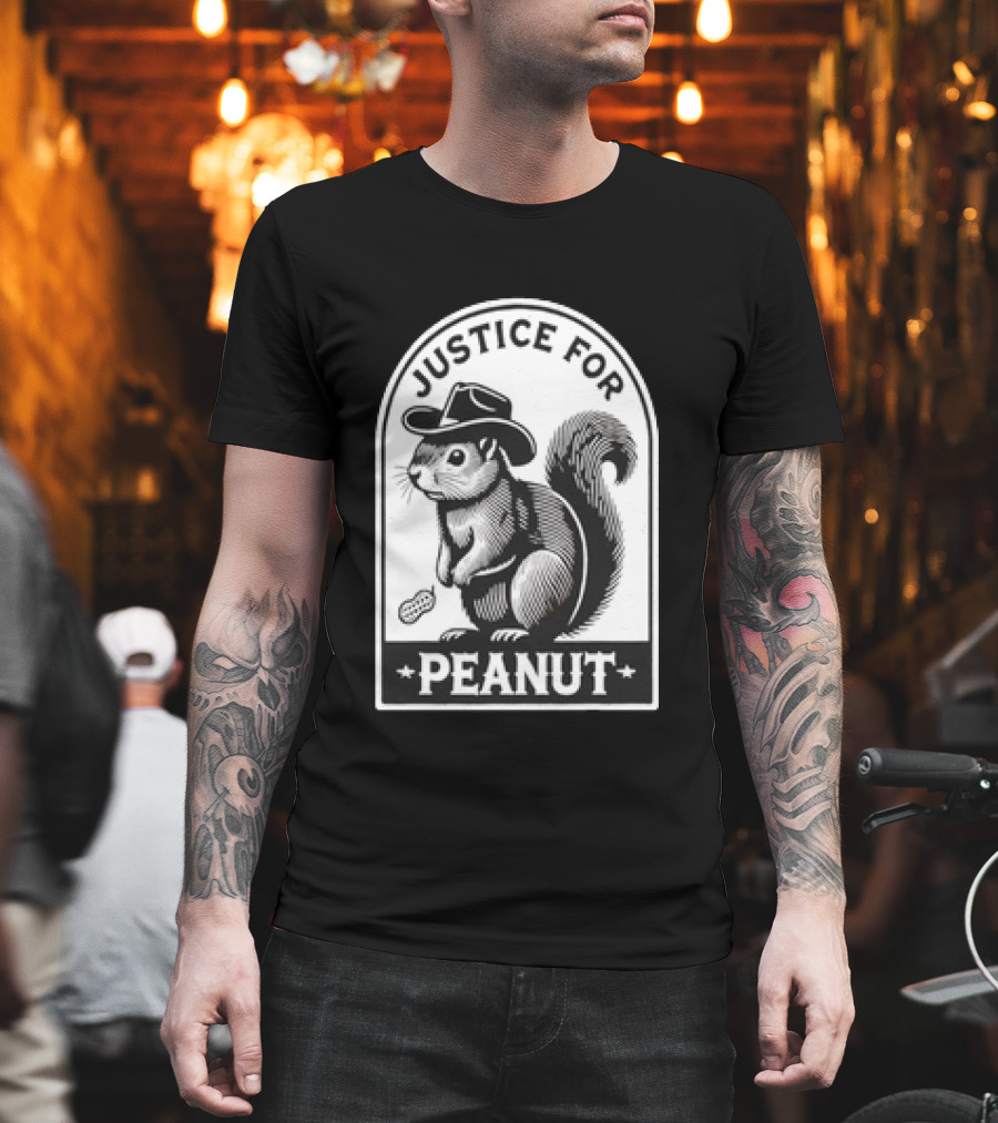 Justice For Peanut The Squirrel Funny Wanted Peanut Squirrel Retro Cowboy Hat T-Shirt