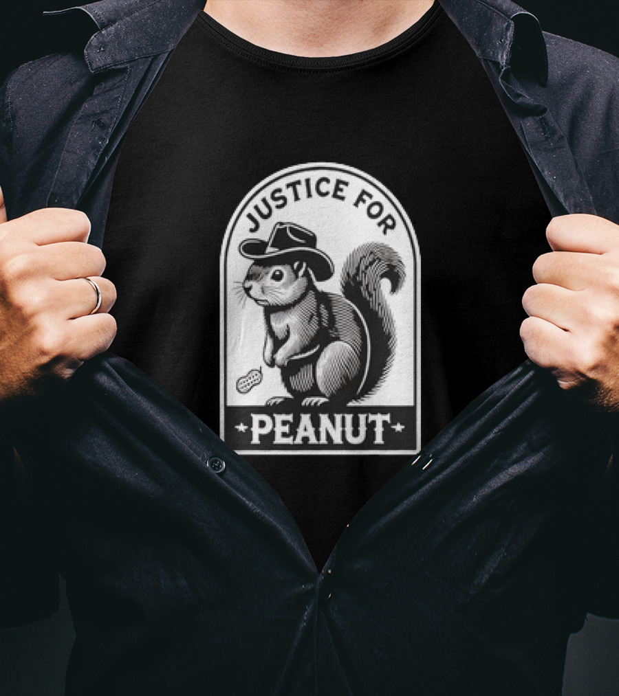 Justice For Peanut The Squirrel Funny Wanted Peanut Squirrel Retro Cowboy Hat T-Shirt