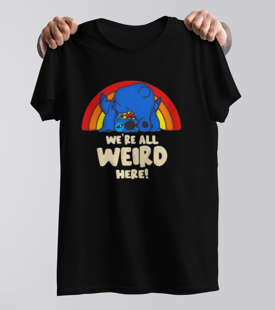 Stitch We're All Weird Here Rainbow T-Shirt