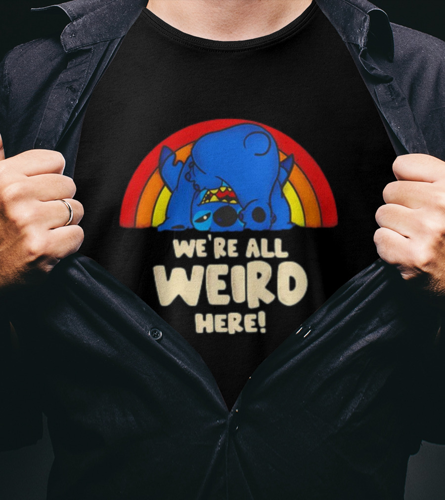 Stitch We're All Weird Here Rainbow T-Shirt
