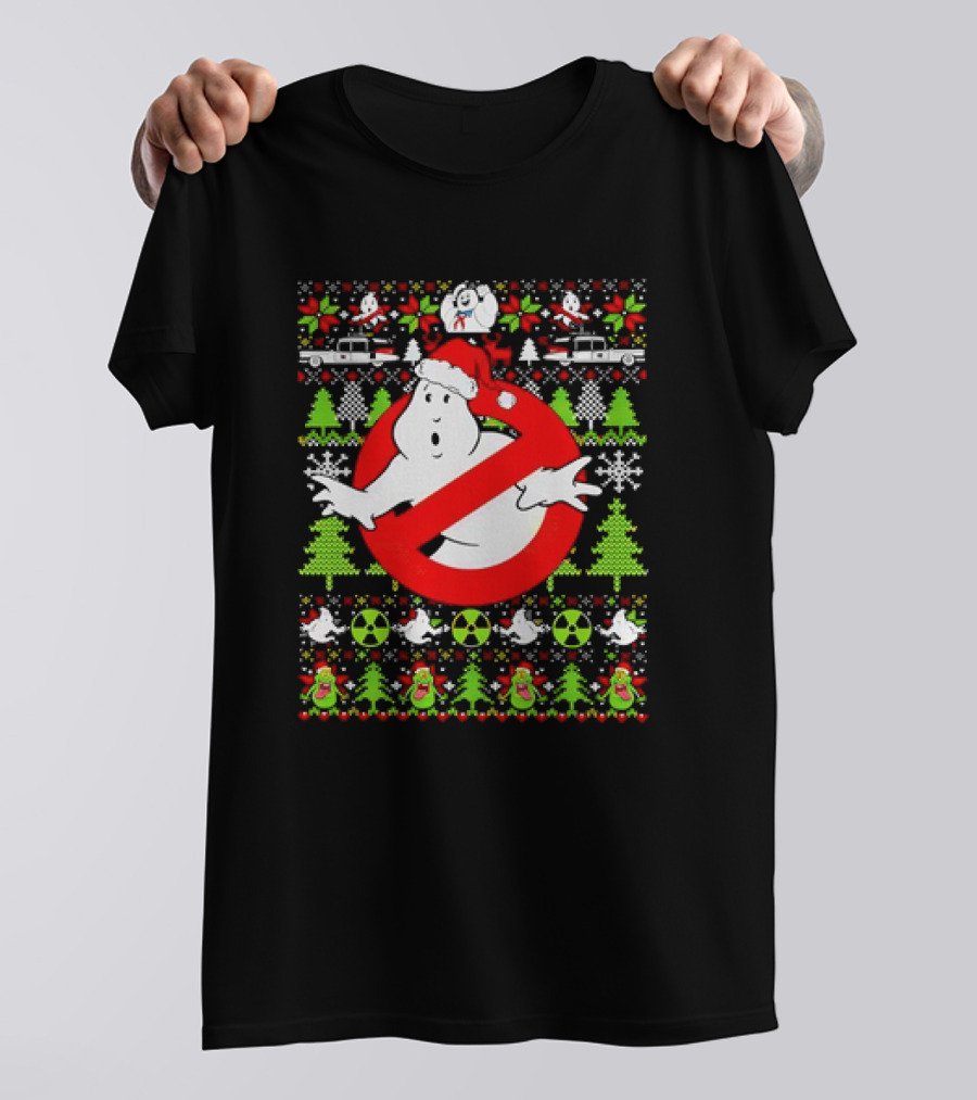 Ghostbusters No Ghost Symbol Christmas Sweater With Santa Hat And Ugly Sweater Icons T-Shirt