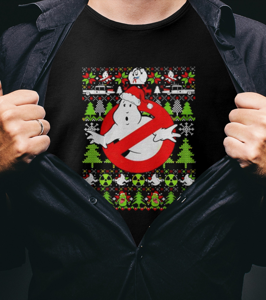 Ghostbusters No Ghost Symbol Christmas Sweater With Santa Hat And Ugly Sweater Icons T-Shirt