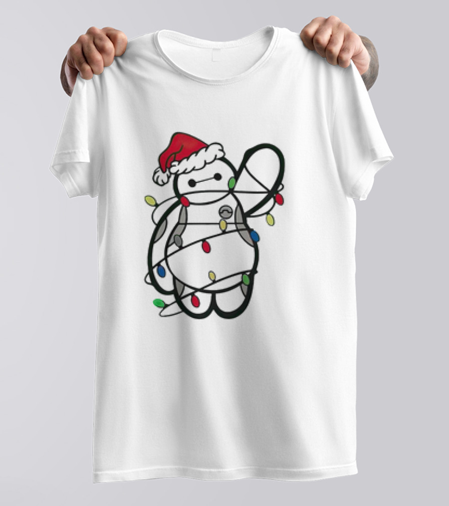Baymax Wrapped In Christmas Lights Wearing Santa Hat T-Shirt