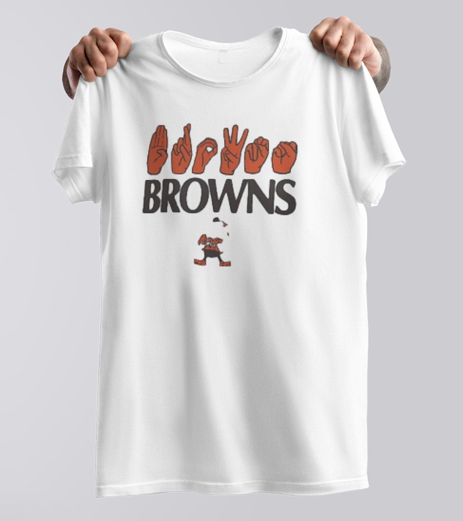 Cleveland Browns NFL ASL Love Sign Language Browns Mascot T-Shirt
