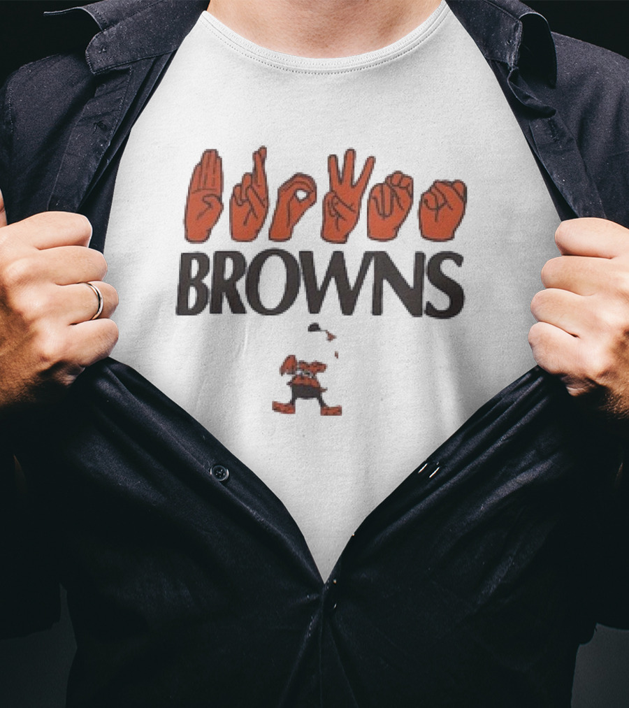Cleveland Browns NFL ASL Love Sign Language Browns Mascot T-Shirt
