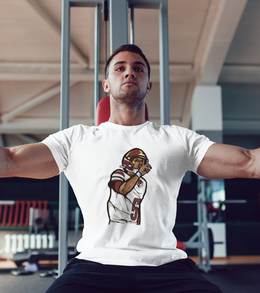 Jayden Daniels Shhh Gesture Cartoon Football Player Number 5 T-Shirt