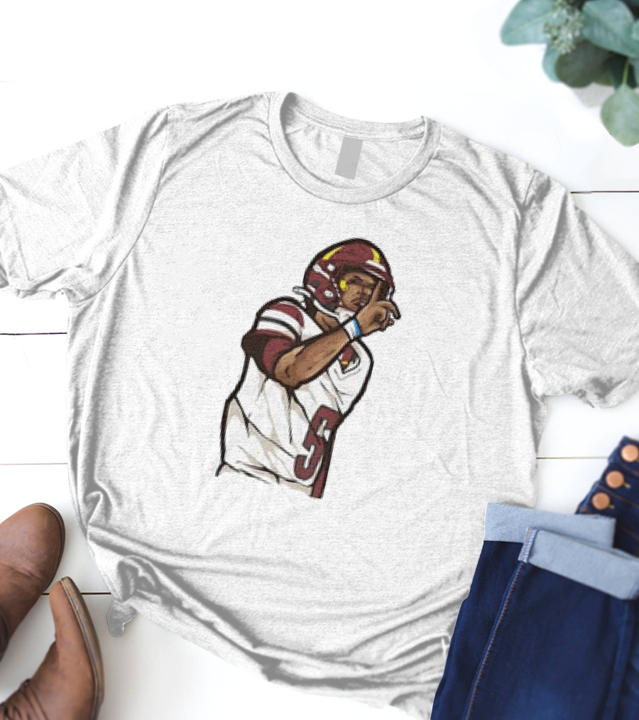 Jayden Daniels Shhh Gesture Cartoon Football Player Number 5 T-Shirt