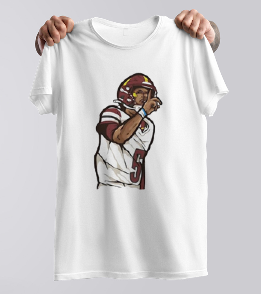 Jayden Daniels Shhh Gesture Cartoon Football Player Number 5 T-Shirt