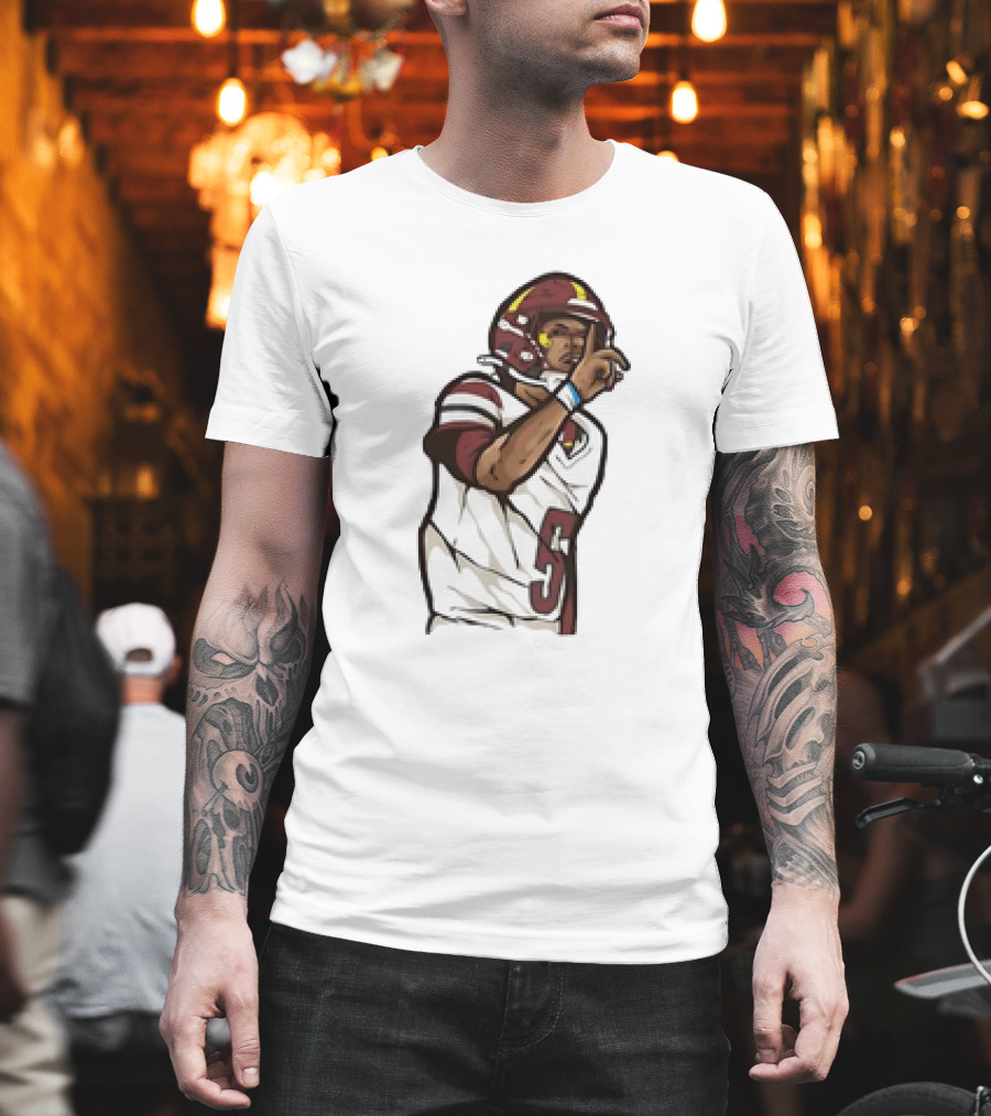 Jayden Daniels Shhh Gesture Cartoon Football Player Number 5 T-Shirt