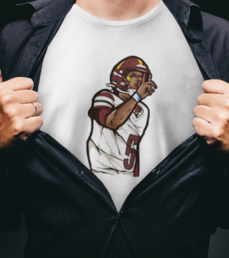 Jayden Daniels Shhh Gesture Cartoon Football Player Number 5 T-Shirt