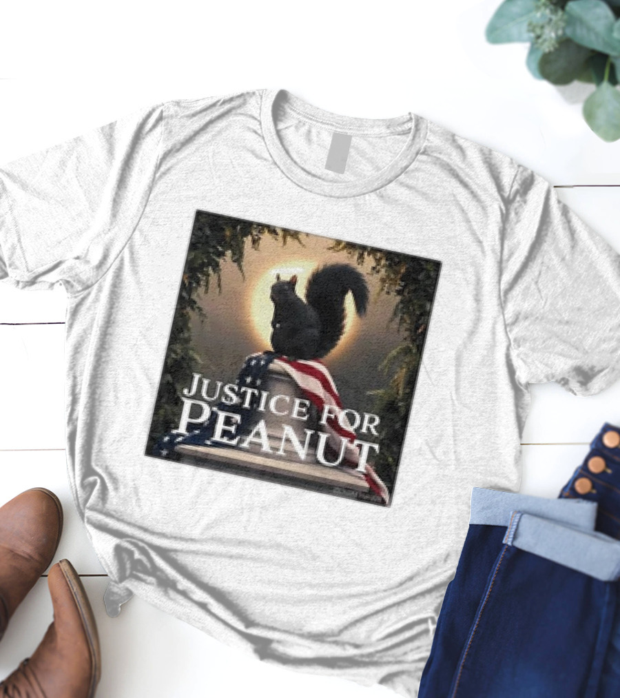Justice For Peanut The Squirrel With American Flag Iconography T-Shirt