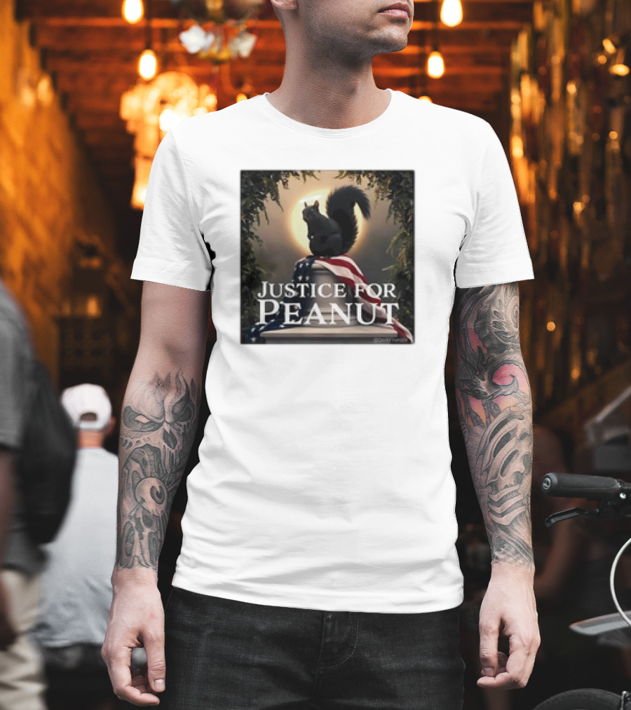 Justice For Peanut The Squirrel With American Flag Iconography T-Shirt
