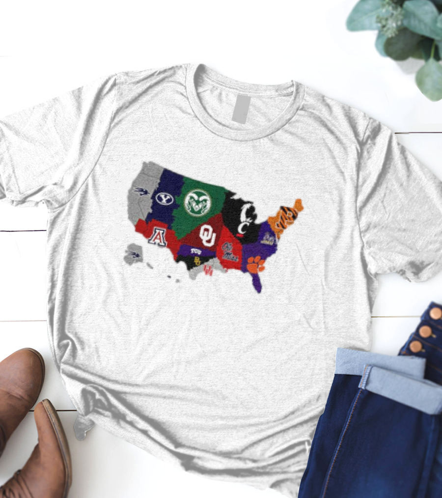 Map Of College Football Teams Featuring Big 12 Undefeated 13 T-Shirt