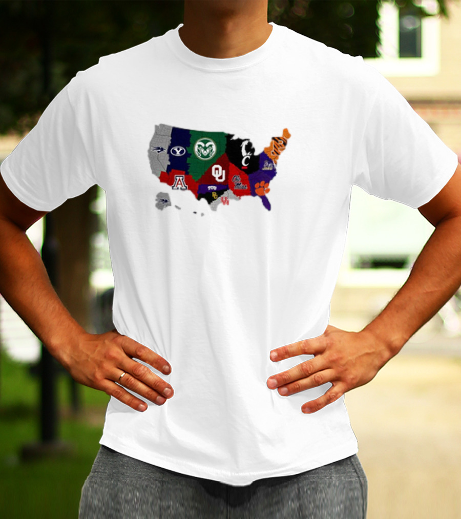 Map Of College Football Teams Featuring Big 12 Undefeated 13 T-Shirt