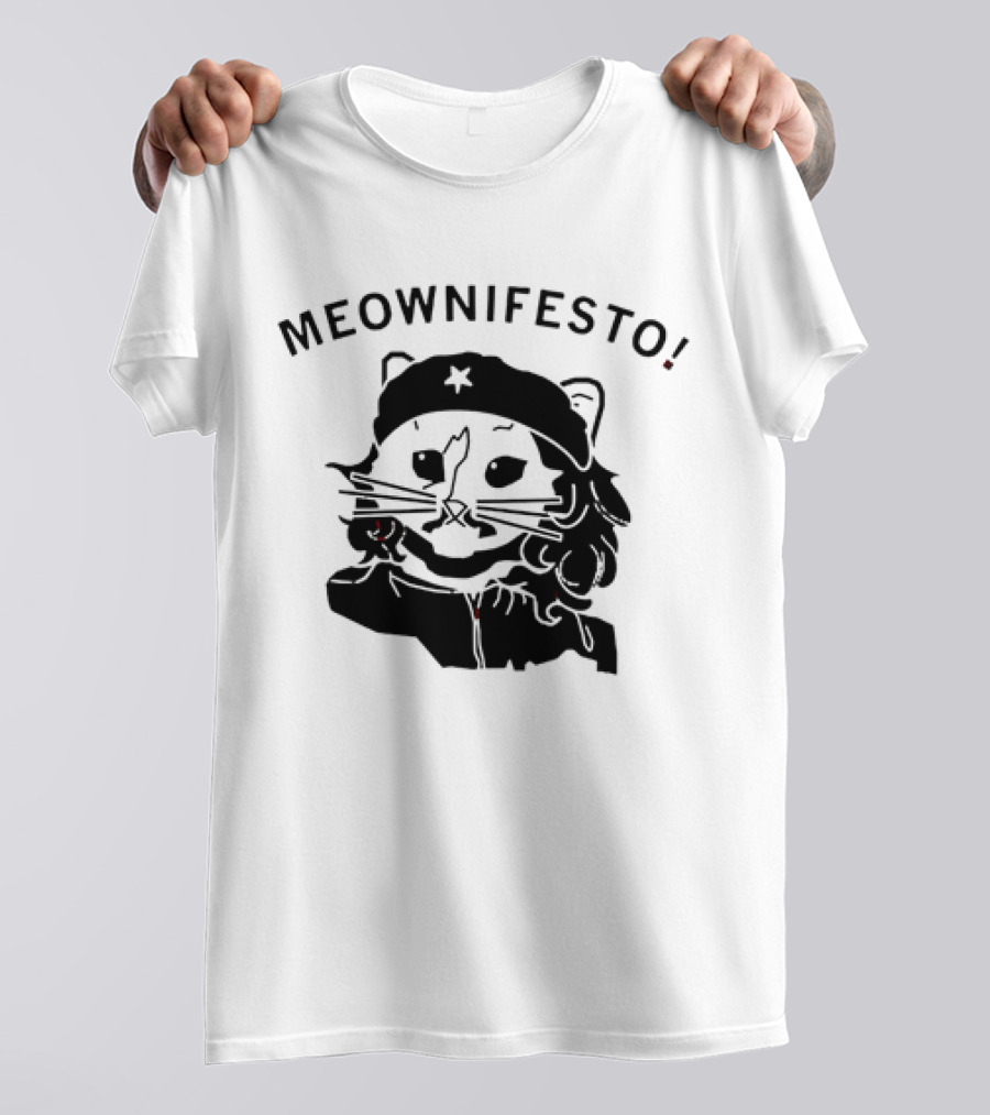 Meownifesto Cat Wearing Revolutionary Style Beret With Star T-Shirt