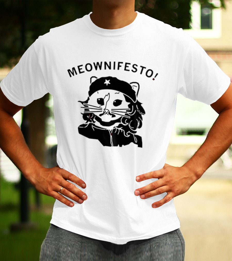Meownifesto Cat Wearing Revolutionary Style Beret With Star T-Shirt