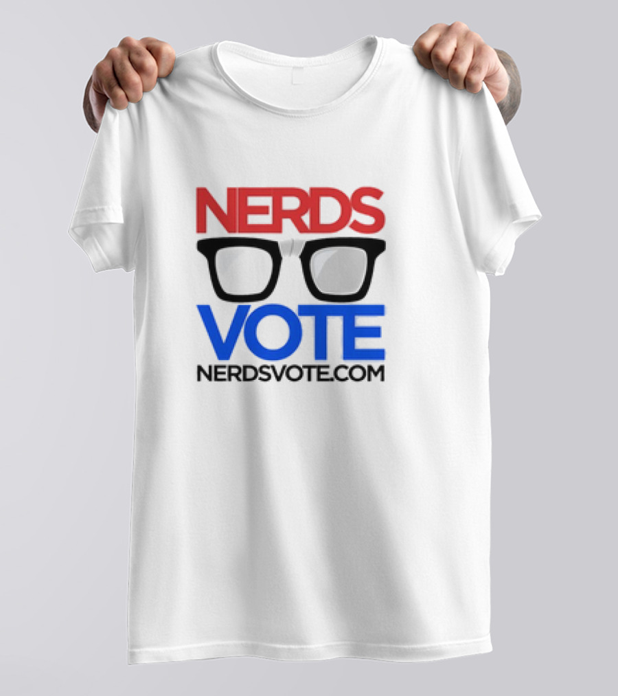 NERDSVOTE Classic Nerdsvote.com Glasses Logo Red Blue T-Shirt