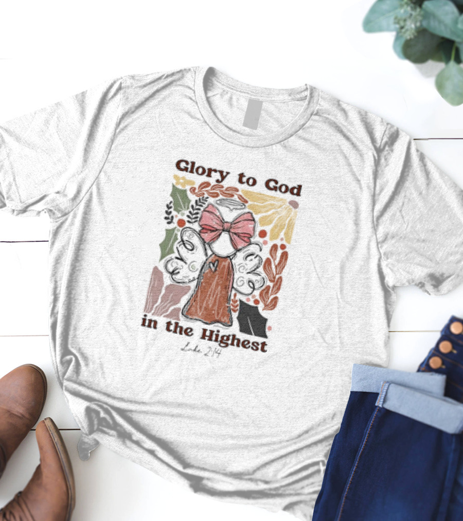 Glory To God In The Highest Luke 2:14 Retro Vintage Christian Angel Bow T-Shirt