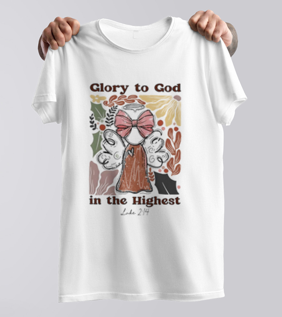 Glory To God In The Highest Luke 2:14 Retro Vintage Christian Angel Bow T-Shirt