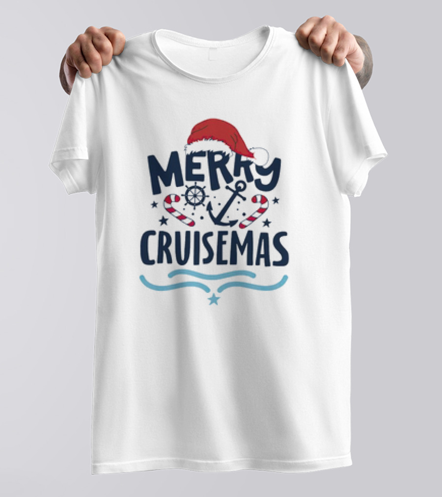 Merry Cruisemas Santa Hat Candy Cane Anchor Christmas T-Shirt
