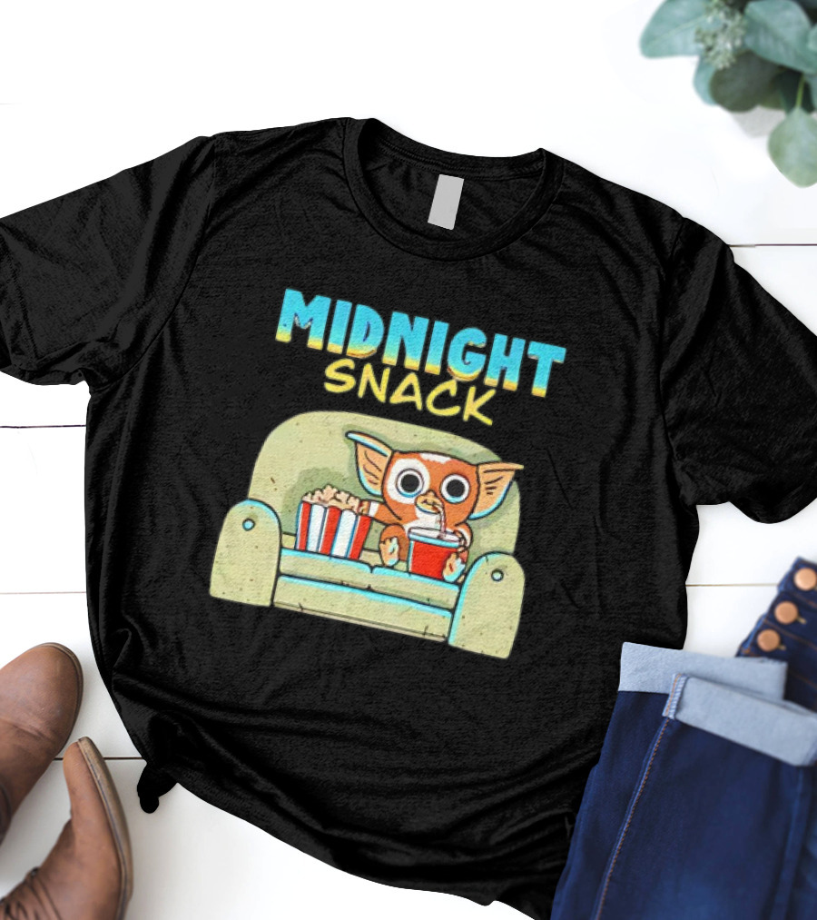 Midnight Snack Mogwai Relaxing On Couch With Popcorn And Soda T-Shirt