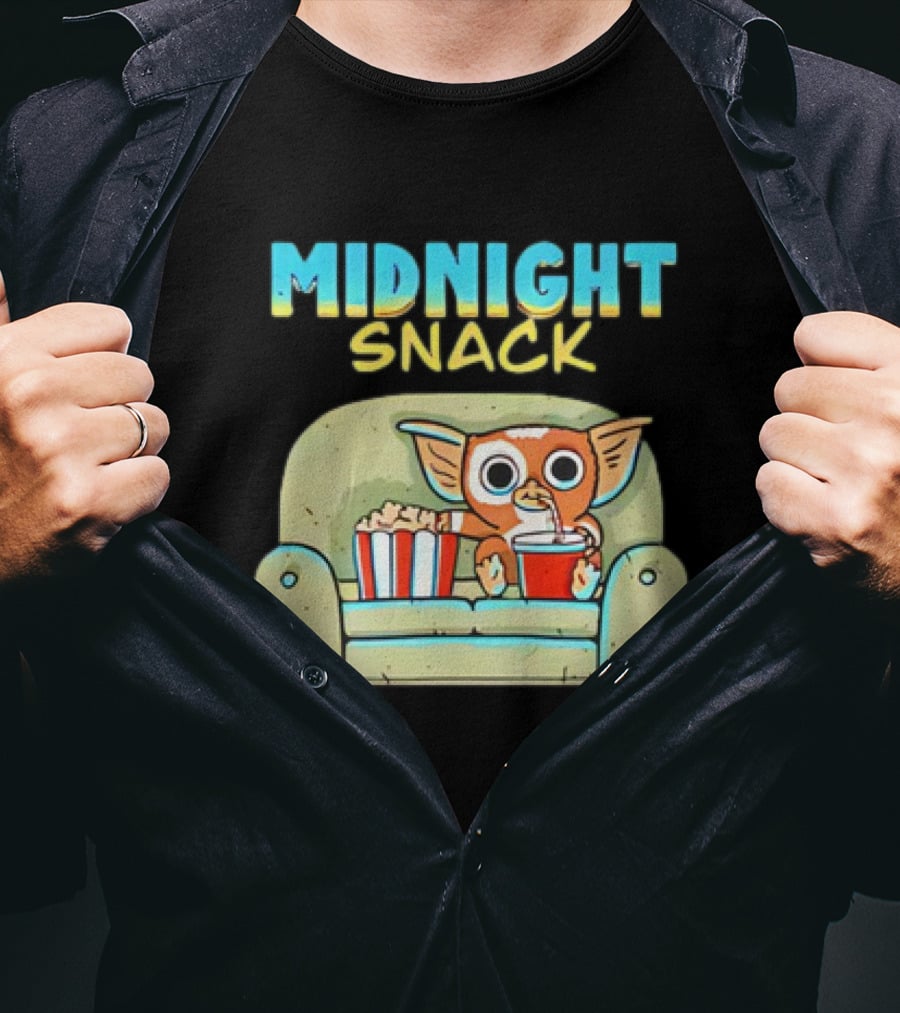 Midnight Snack Mogwai Relaxing On Couch With Popcorn And Soda T-Shirt