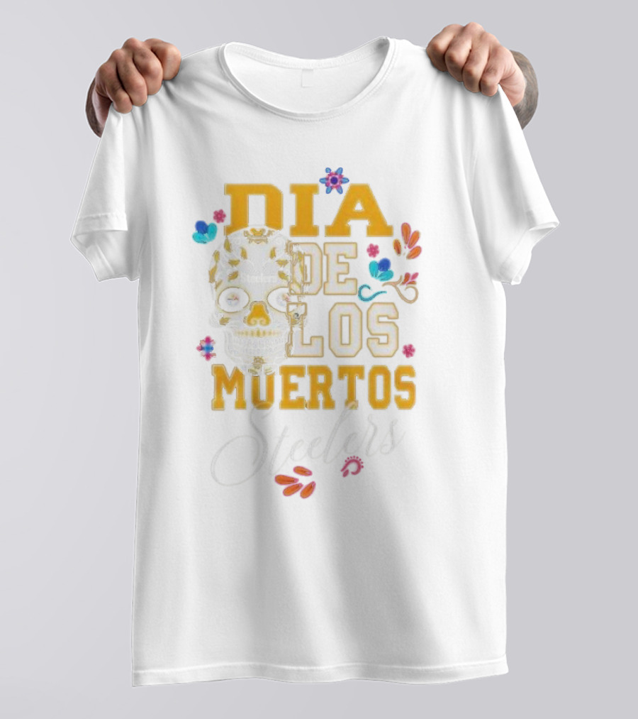 Pittsburgh Steelers Dia De Los Muertos Skull Flowers T-Shirt