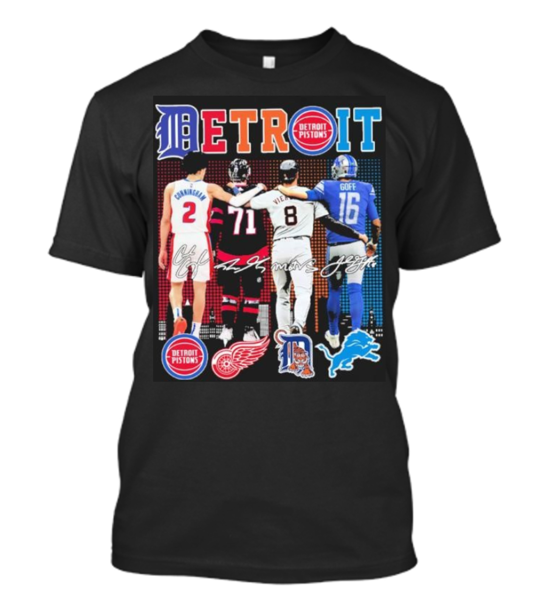 Detroit Pistons Red Wings Tigers Lions Cunningham Larkin Vierling Goff T-Shirt