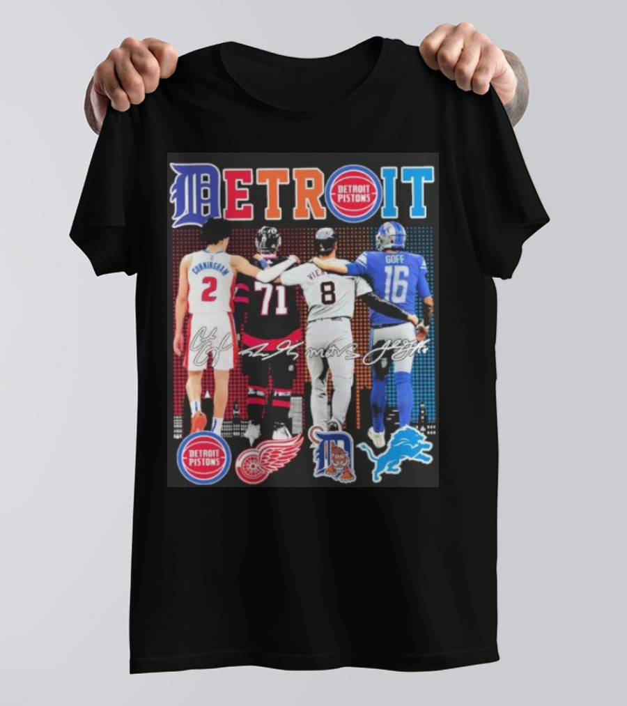 Detroit Pistons Red Wings Tigers Lions Cunningham Larkin Vierling Goff T-Shirt