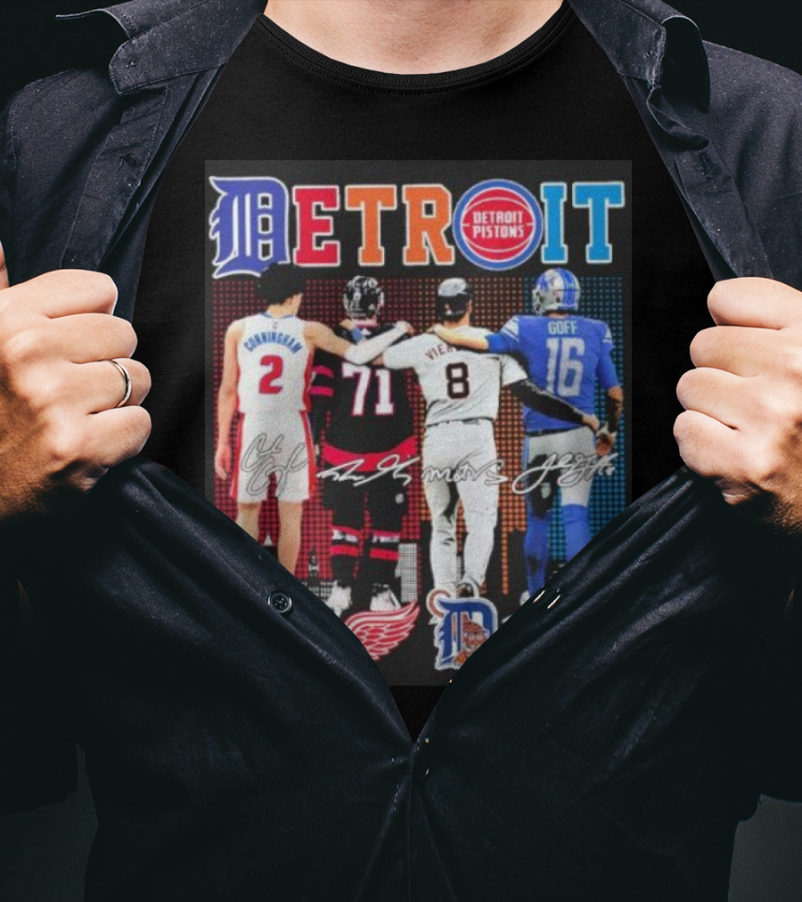 Detroit Pistons Red Wings Tigers Lions Cunningham Larkin Vierling Goff T-Shirt