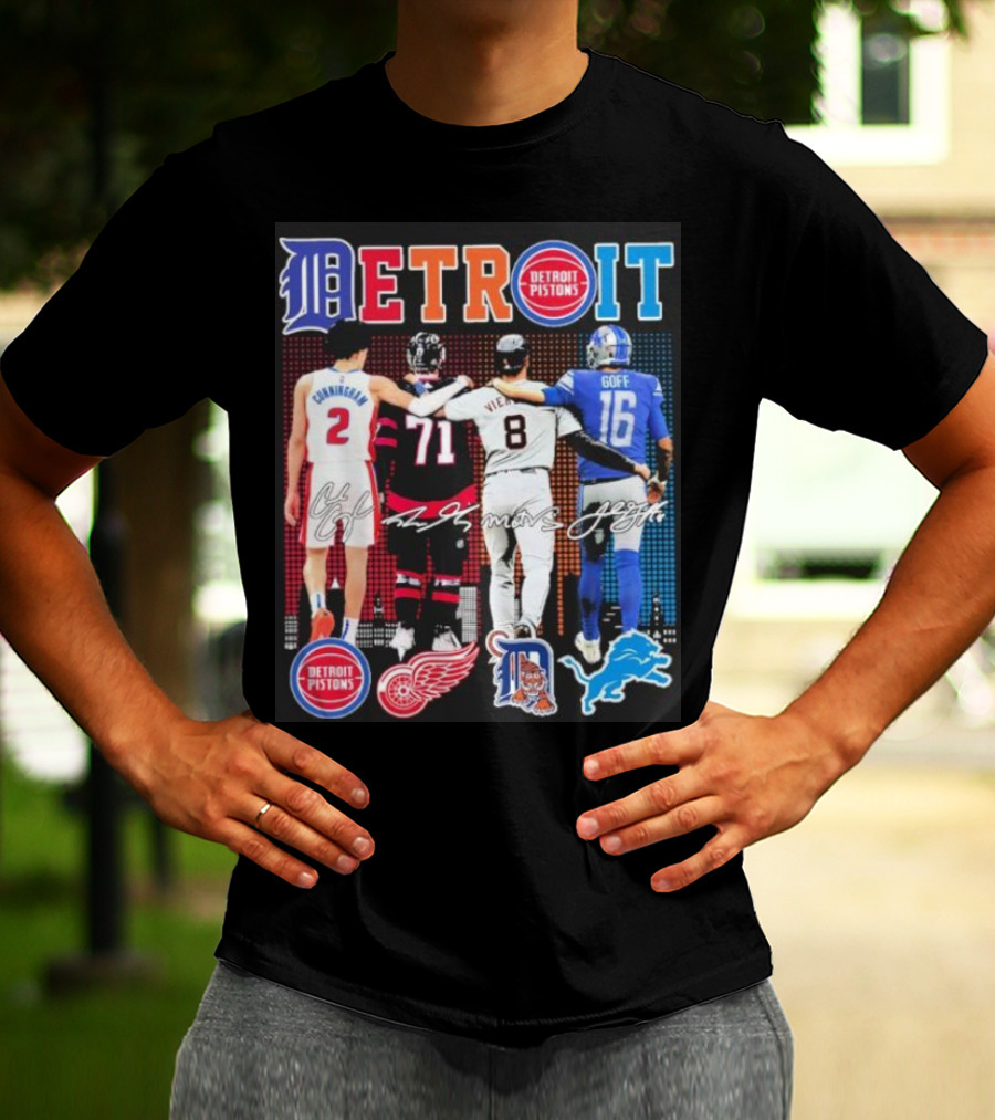 Detroit Pistons Red Wings Tigers Lions Cunningham Larkin Vierling Goff T-Shirt