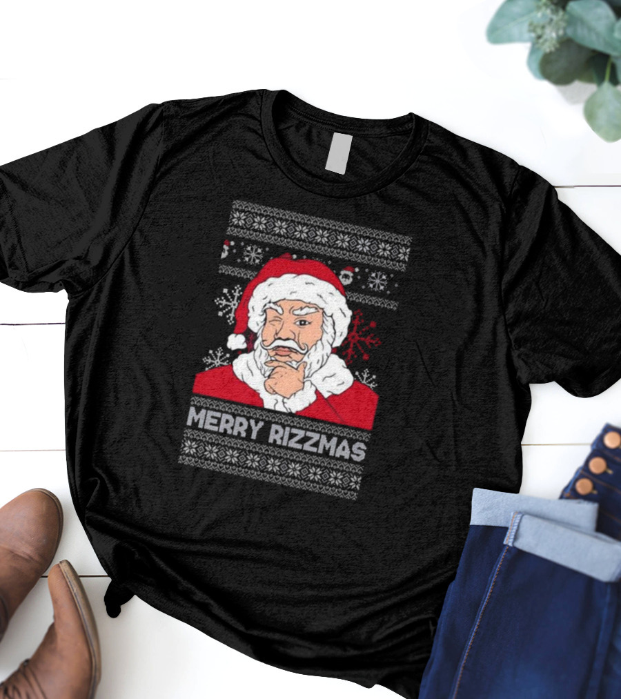 Santa Claus Merry Rizzmas Ugly Christmas Winking Santa T-Shirt