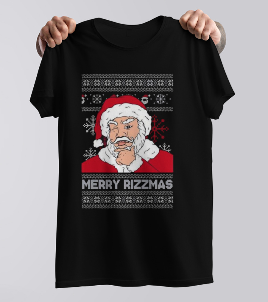 Santa Claus Merry Rizzmas Ugly Christmas Winking Santa T-Shirt