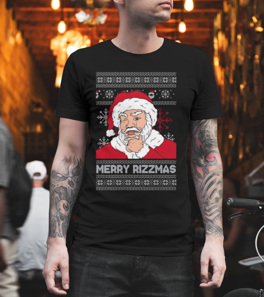 Santa Claus Merry Rizzmas Ugly Christmas Winking Santa T-Shirt