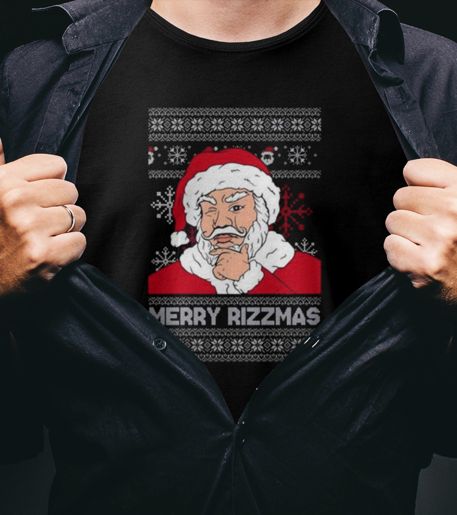Santa Claus Merry Rizzmas Ugly Christmas Winking Santa T-Shirt