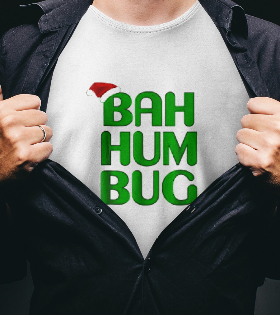 Bah Hum Bug Christmas Text With Santa Hat T-Shirt