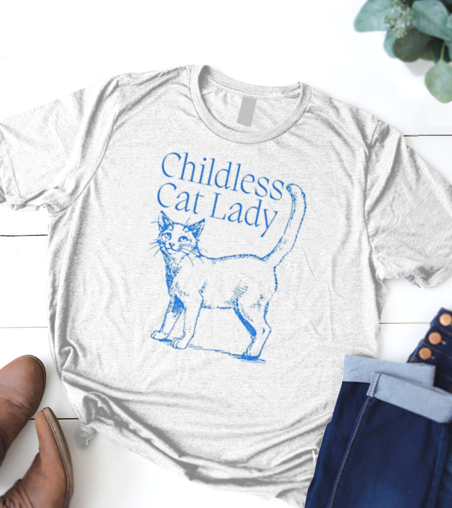 Childless Cat Lady Blue Sketch T-Shirt