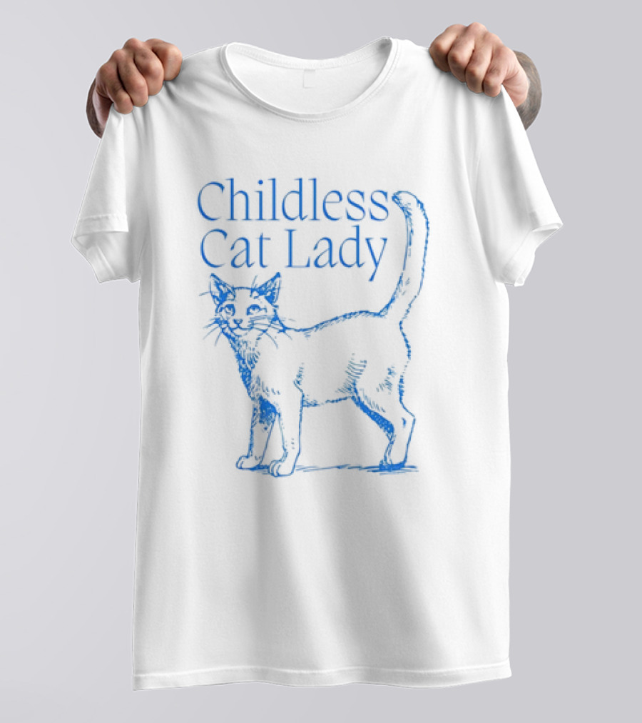 Childless Cat Lady Blue Sketch T-Shirt