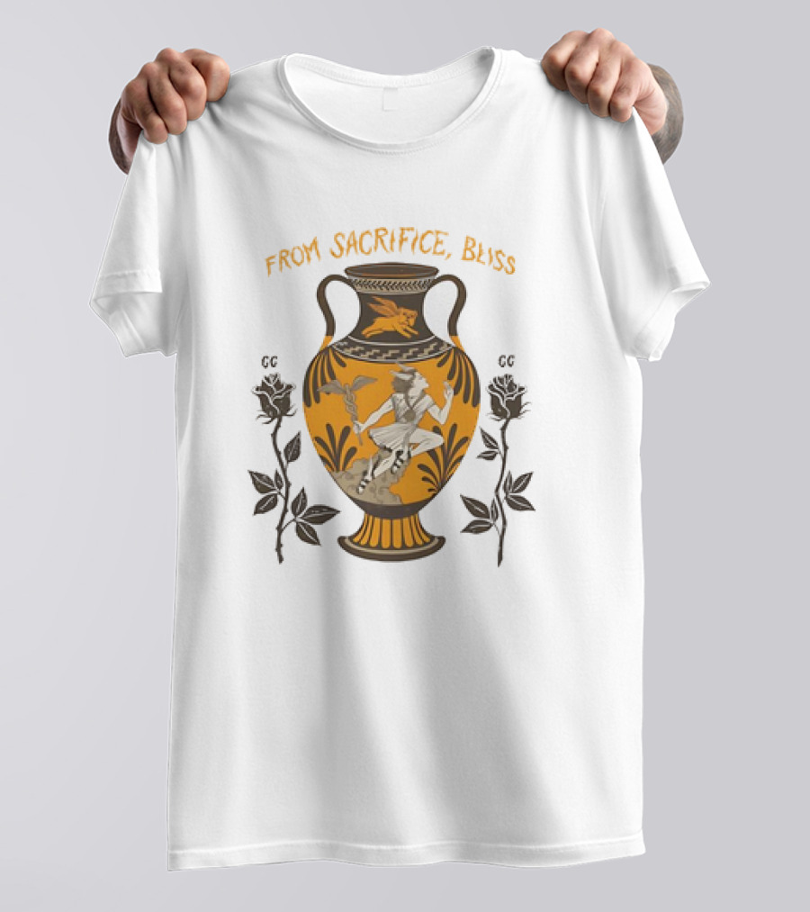 FROM SACRIFICE BLISS ANCIENT GREEK VASE HERMES AND ROSES T-Shirt