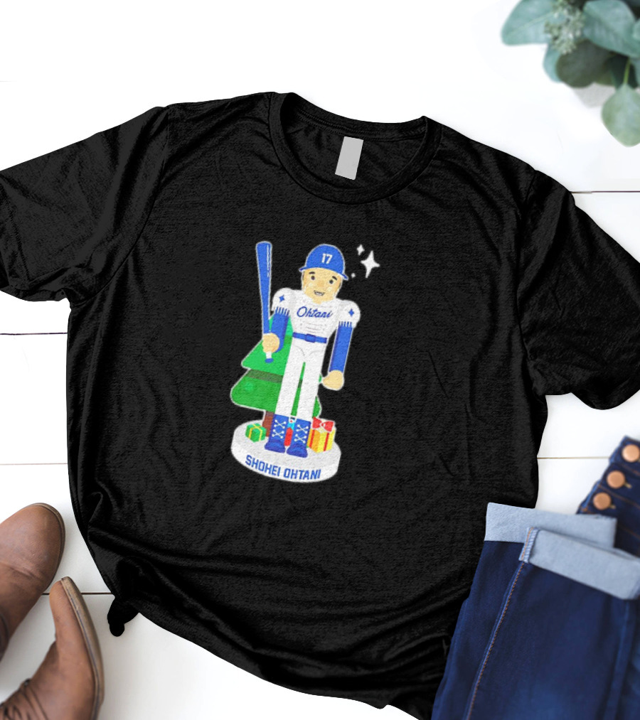 Shohei Ohtani Los Angeles Dodgers MLBPA Christmas Nutcracker With Tree And Gifts T-Shirt