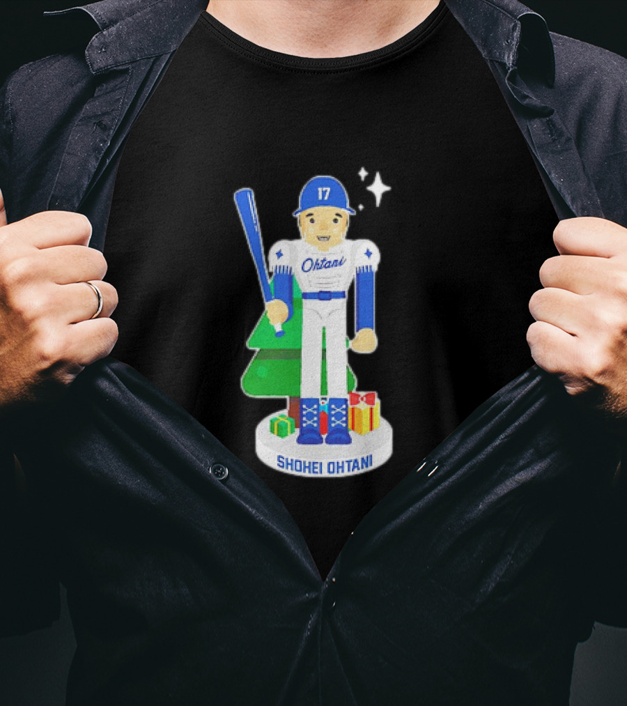 Shohei Ohtani Los Angeles Dodgers MLBPA Christmas Nutcracker With Tree And Gifts T-Shirt