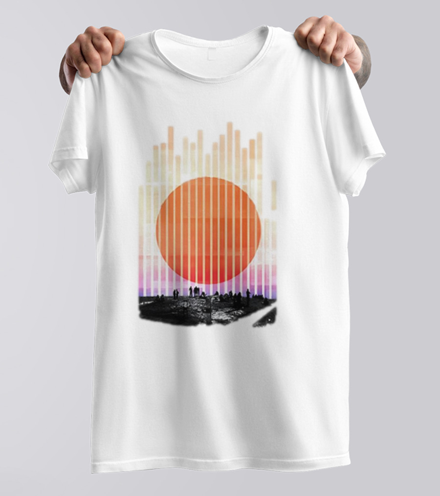 Stripe And Sun Vintage Sunset Silhouette On Horizon T-Shirt