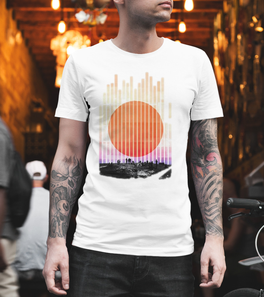 Stripe And Sun Vintage Sunset Silhouette On Horizon T-Shirt