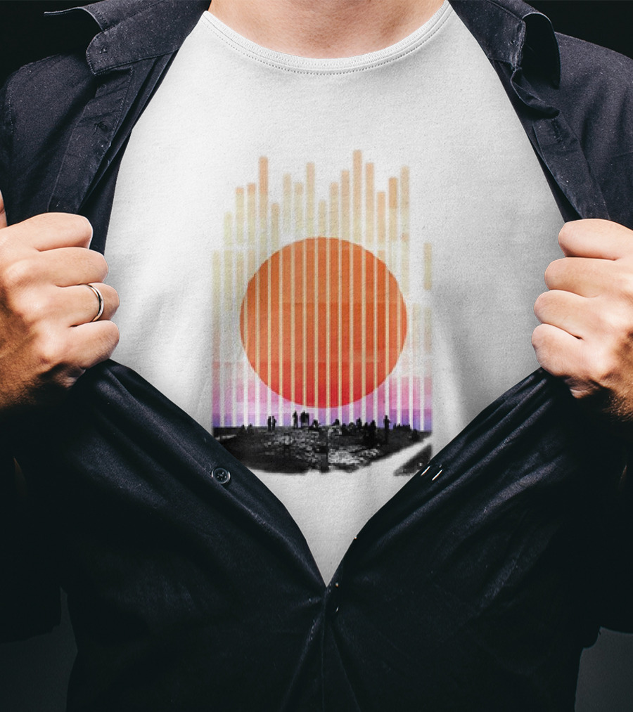 Stripe And Sun Vintage Sunset Silhouette On Horizon T-Shirt