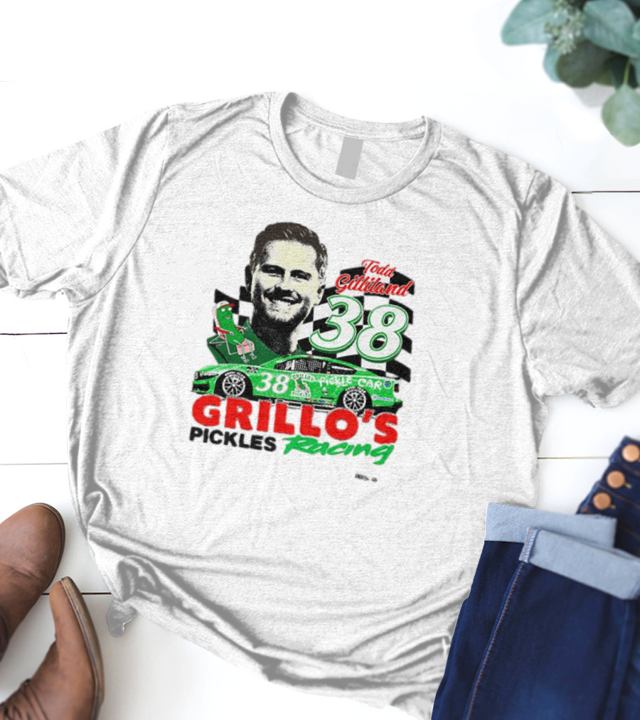 Todd Gilliland 38 Grillo's Pickles Racing Car Checkered Flag Sports T-Shirt